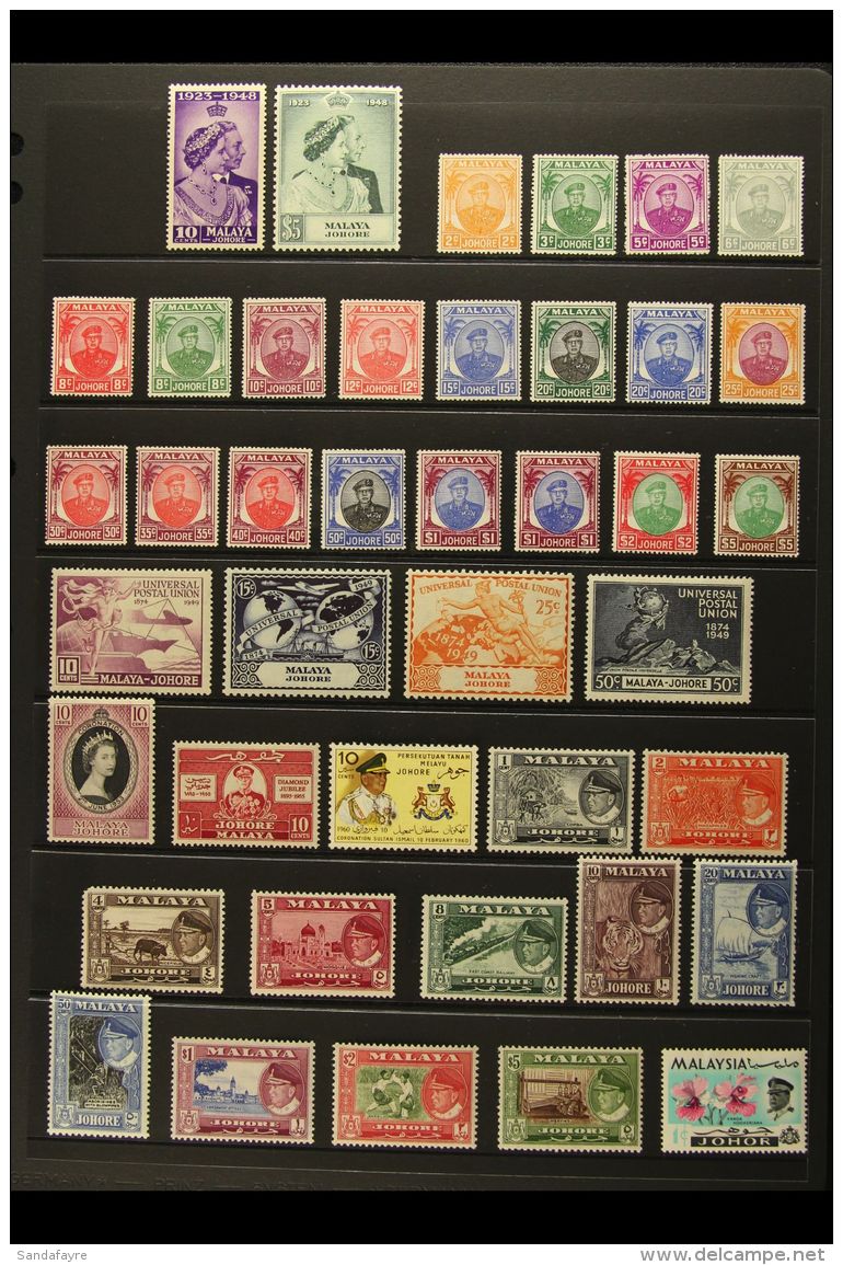JOHORE 1948-65 FINE MINT COLLECTION On A Stock Page. Includes 1948 RSW Set, 1949-55 Definitive Range To $5 (set... - Andere & Zonder Classificatie