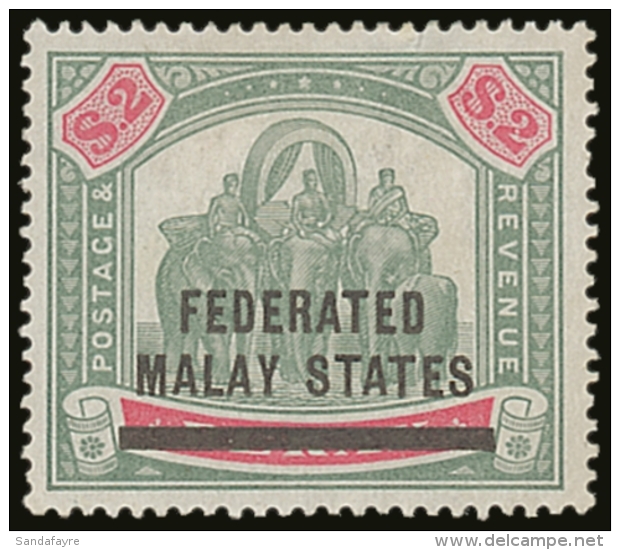 FEDERATED MALAY STATES 1900-01 $2 Green And Carmine Elephants, Wmk Crown CC, SG 24, Fine Mint With Lovely Fresh... - Andere & Zonder Classificatie