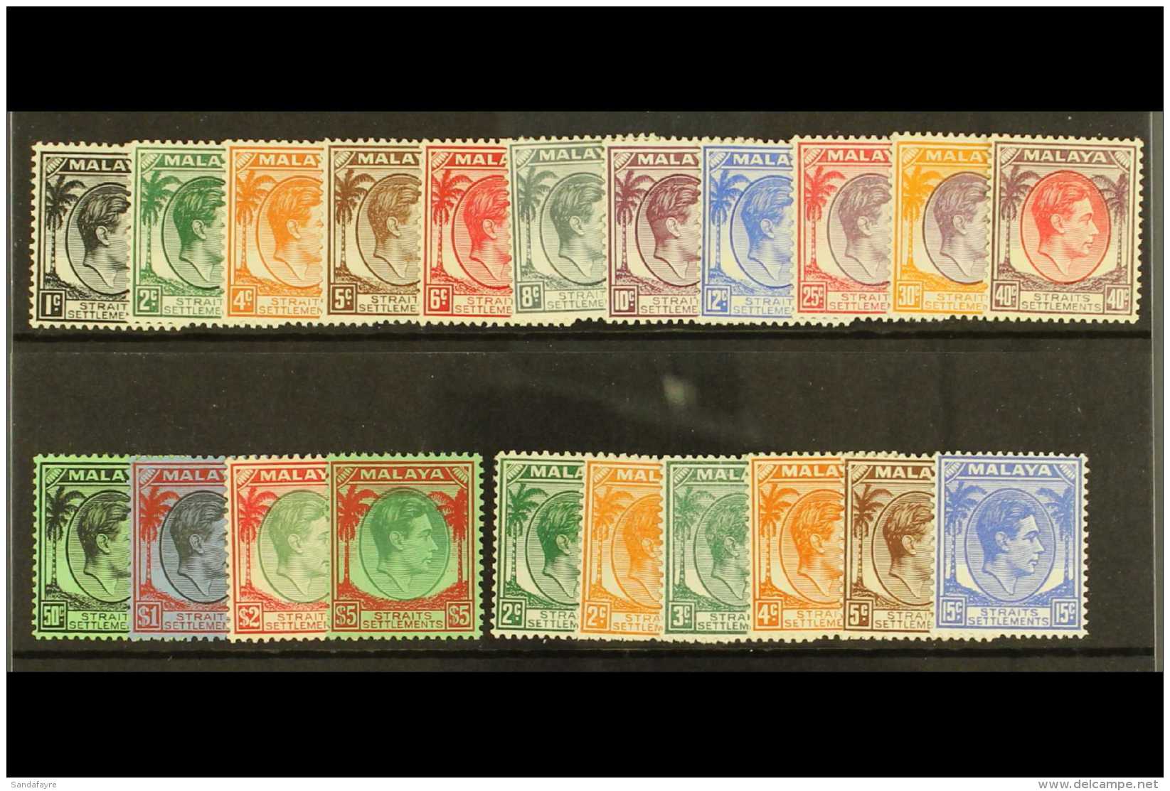 1937-41 KGVI Definitives Set, With All The Die I &amp; II Values SG 278/98, $2 &amp; $5 With Usual Toned Gum,... - Straits Settlements