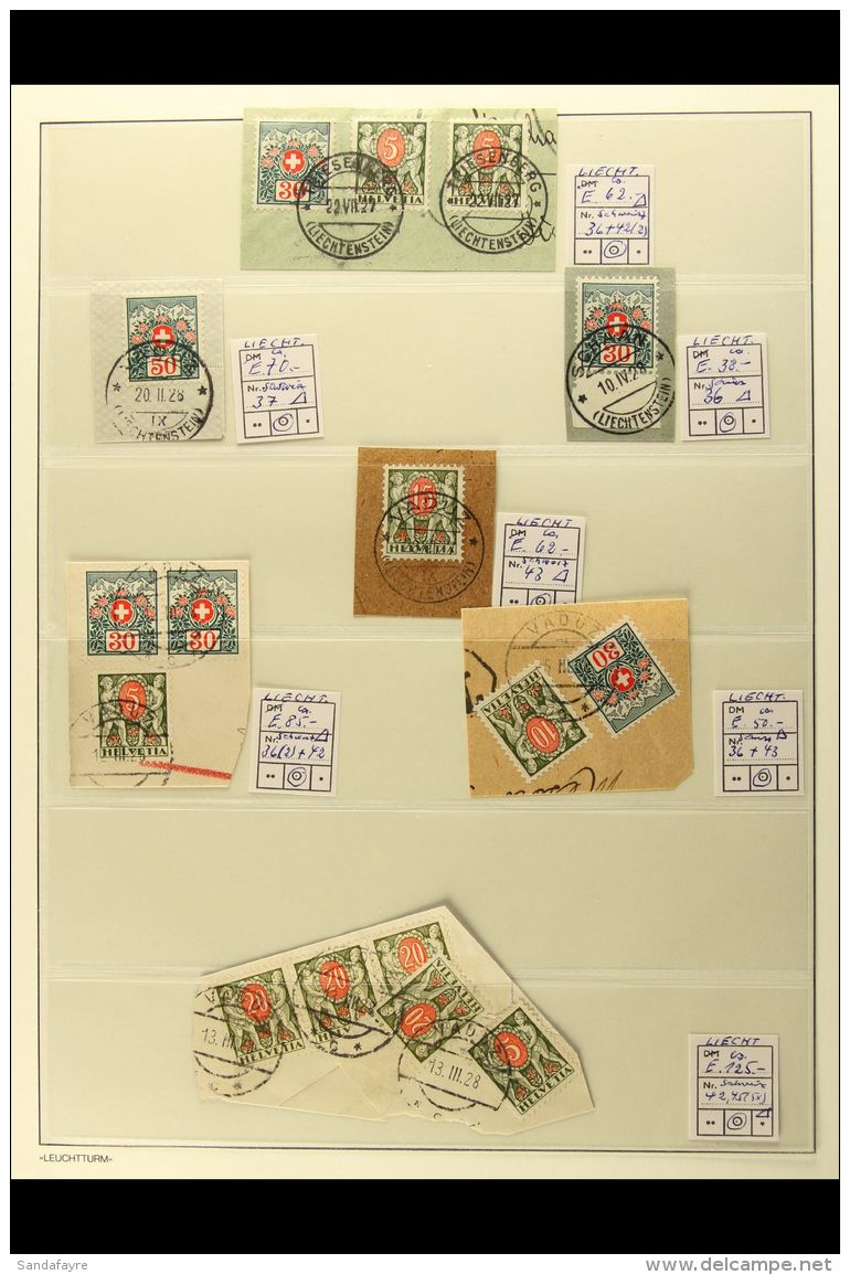 SWISS POSTAGE DUES USED IN LIECHTENSTEIN 1927 - 30 Selection Of Postage Due Stamps Used On Piece, Cancelled At... - Andere & Zonder Classificatie