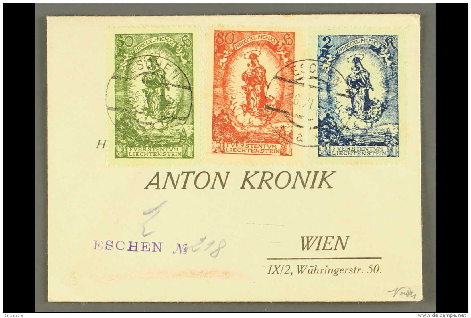 1920 (OCT) COVER Bearing 80th Birthday Complete Set, Mi 40/42, Tied By Neat ESCHEN Cds Cancels, Attractive. For... - Sonstige & Ohne Zuordnung