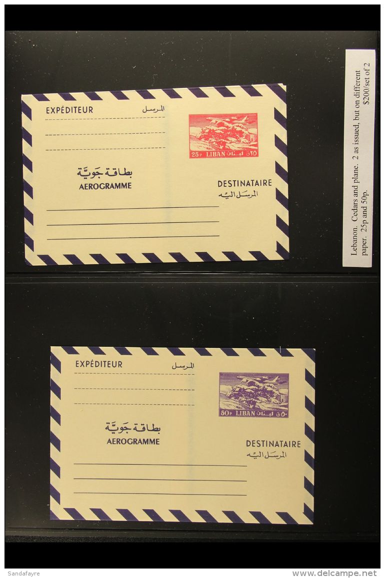 1971 AEROGRAMME SET 25p Carmine &amp; 50p Violet-blue, "Cedars &amp; Plane" Set On Cream Paper, Very Fine Unused... - Libanon