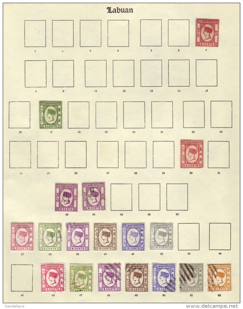 1880-94 Mint &amp; Used QV Definitive Ranges On An Old Album Page. Inc 1880-82 8c Unused Showing Doubling Of The... - Noord Borneo (...-1963)