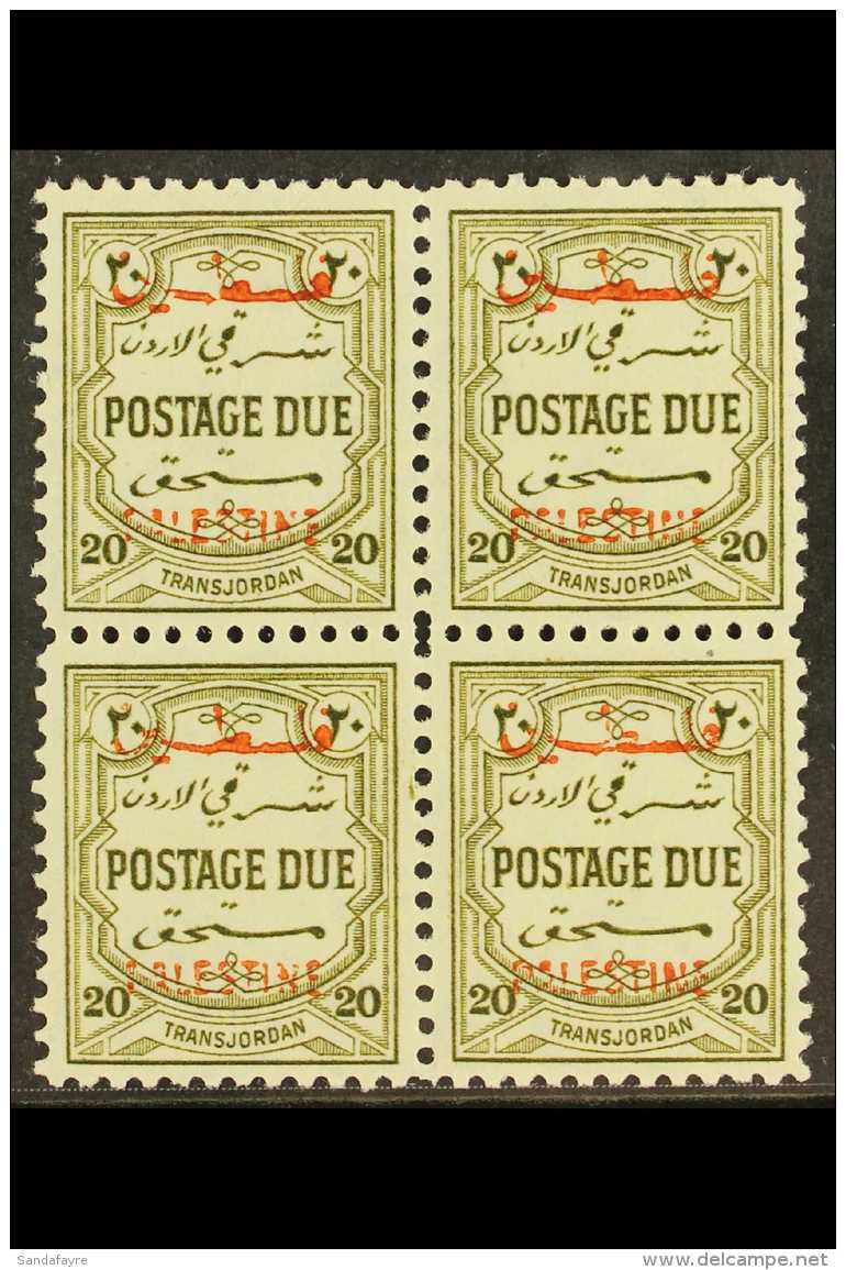 OCCUPATION OF PALESTINE 1948 20m Olive Postage Due Overprinted, SG PD29, Superb NHM Block Of 4. Cat SG &pound;440.... - Jordan