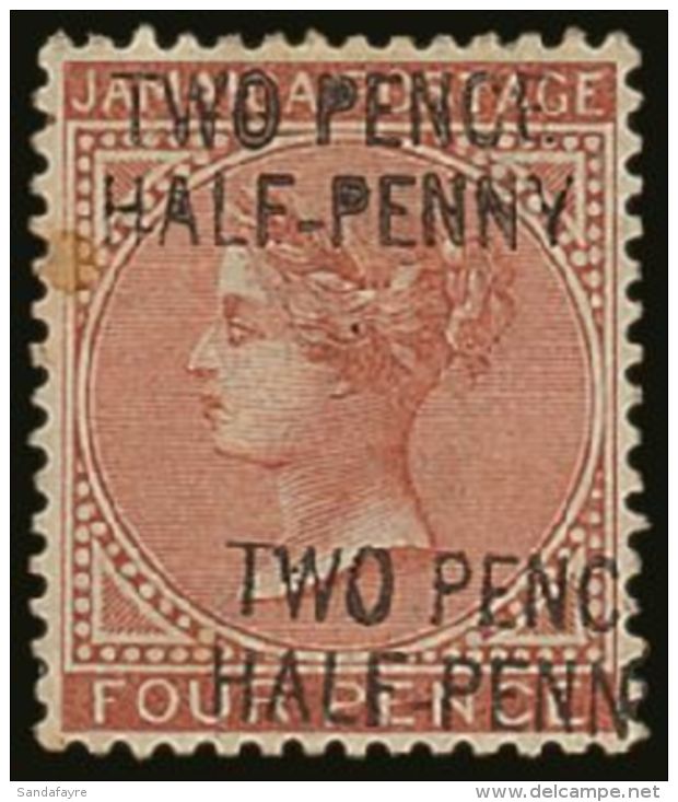 1890-91 2&frac12;d On 4d Red-brown With SURCHARGE DOUBLE, SG 30b, Fresh Lightly Hinged Mint, Small Stain At Left... - Jamaïque (...-1961)