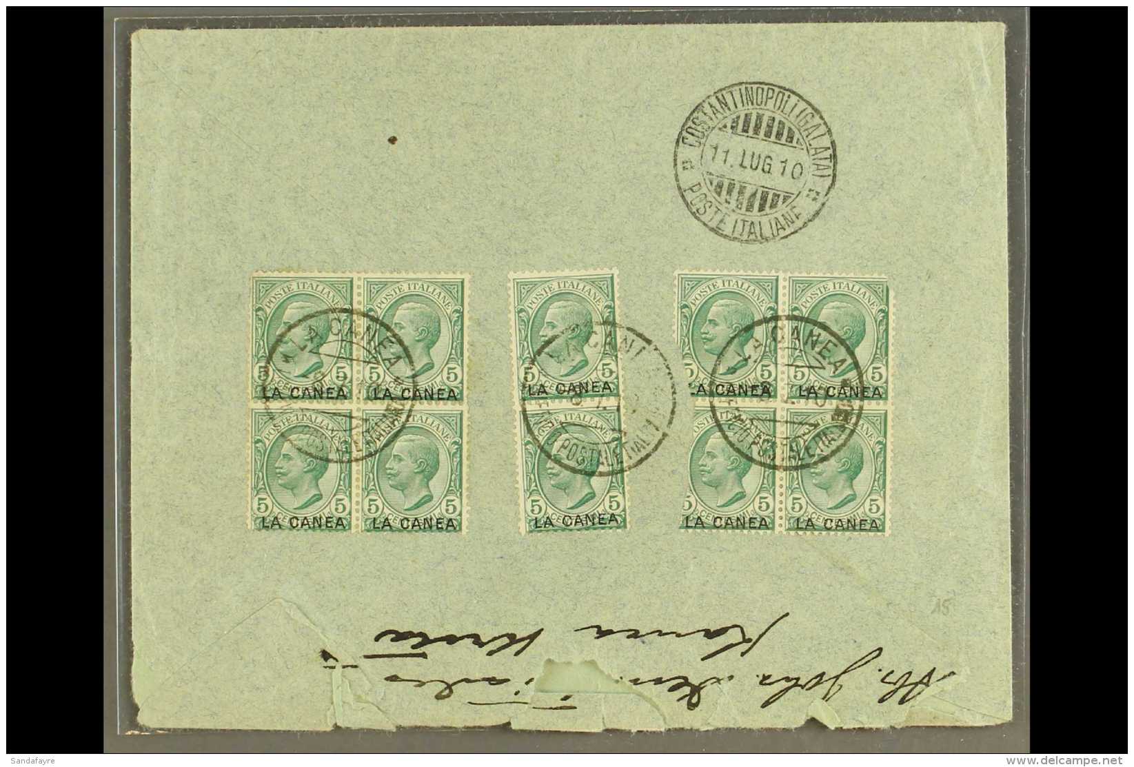 POST OFFICES IN CRETE 1910 Registered Cover To Constantinople, Franked On Reverse With 1907 5c Green X10 (two... - Andere & Zonder Classificatie
