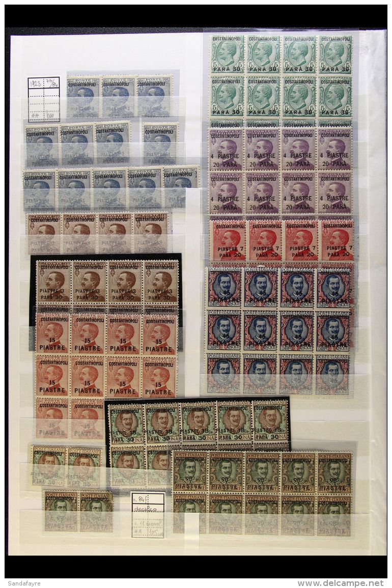 LEVANT - CONSTANTINOPLE 1923 Surcharge Set, Sass S17, 12 Sets In Blocks And Singles Including 18p30 And 90pi In... - Andere & Zonder Classificatie