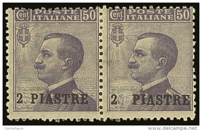 LEVANT - CONSTANTINOPLE 1908 2pi On 50c Violet, Horizontal Pair, One Showing The "0" From The "20" Error Of Value... - Andere & Zonder Classificatie