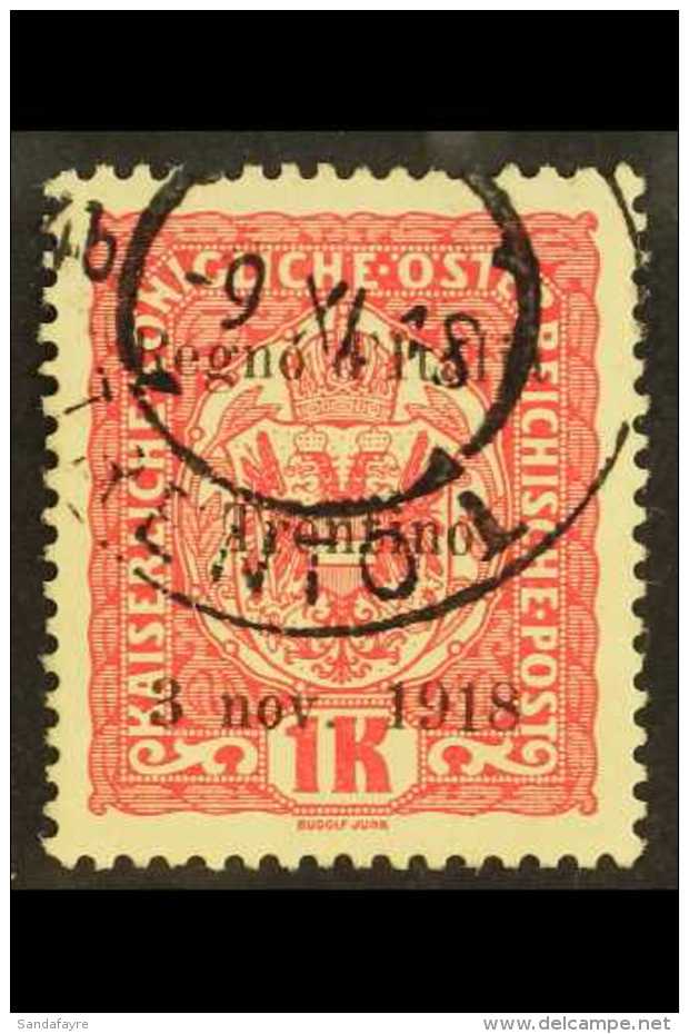 TRENTINO 1918 1k Vermilion Ovptd, SG 15, Very Fine Used. For More Images, Please Visit... - Ohne Zuordnung