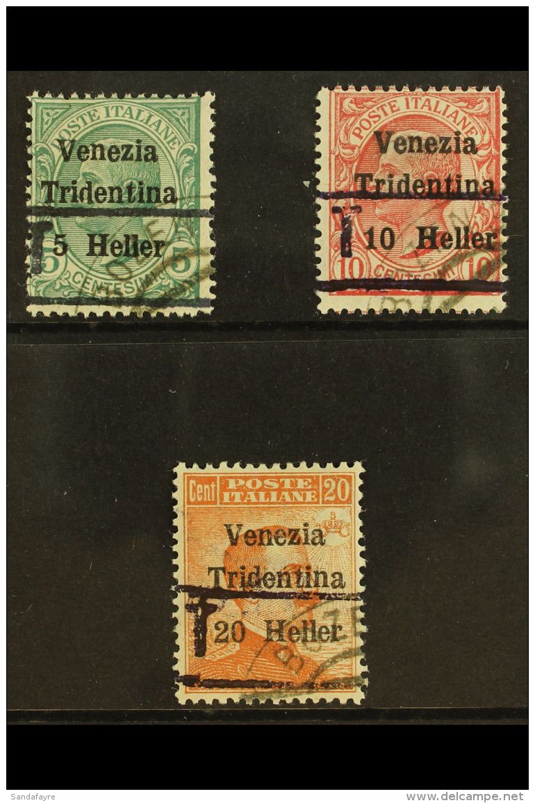 TRENTINO - ALTO ADIGE 1918 -19 Barred "T" Overprint Without Numerals, 5c On 5c, 10c On 10 And 20c On 20c, Sass... - Ohne Zuordnung