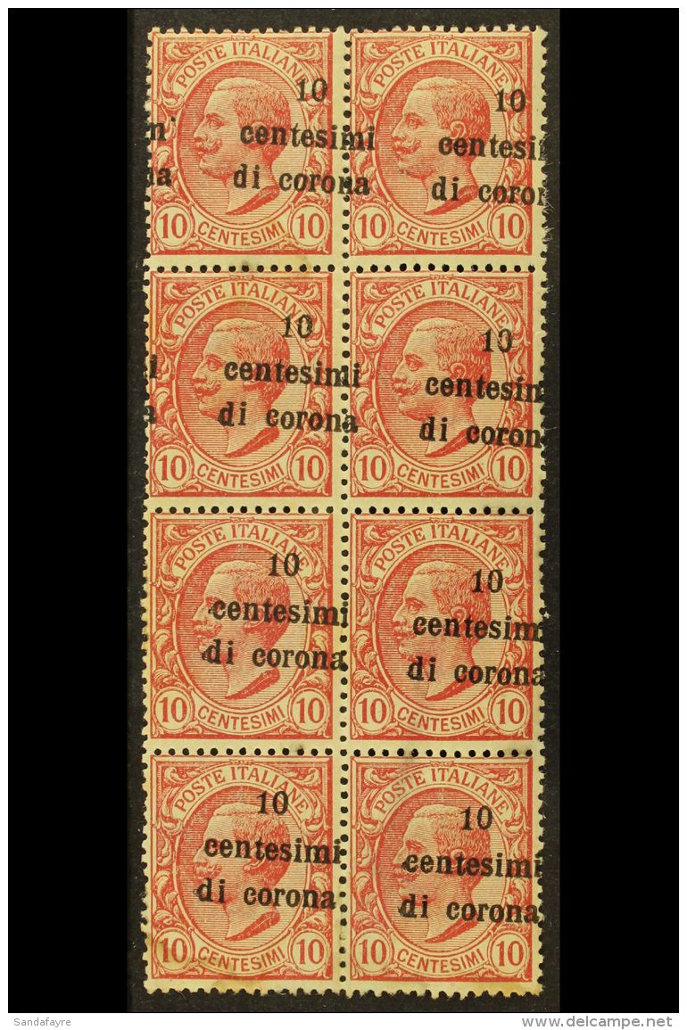 TRENTINO &amp; TRIESTE 1919 10c Di Corona On 10c, Var "oblique Ovpt", Sass 4u, Mint Block Of 8, Some Tone Spots.... - Zonder Classificatie