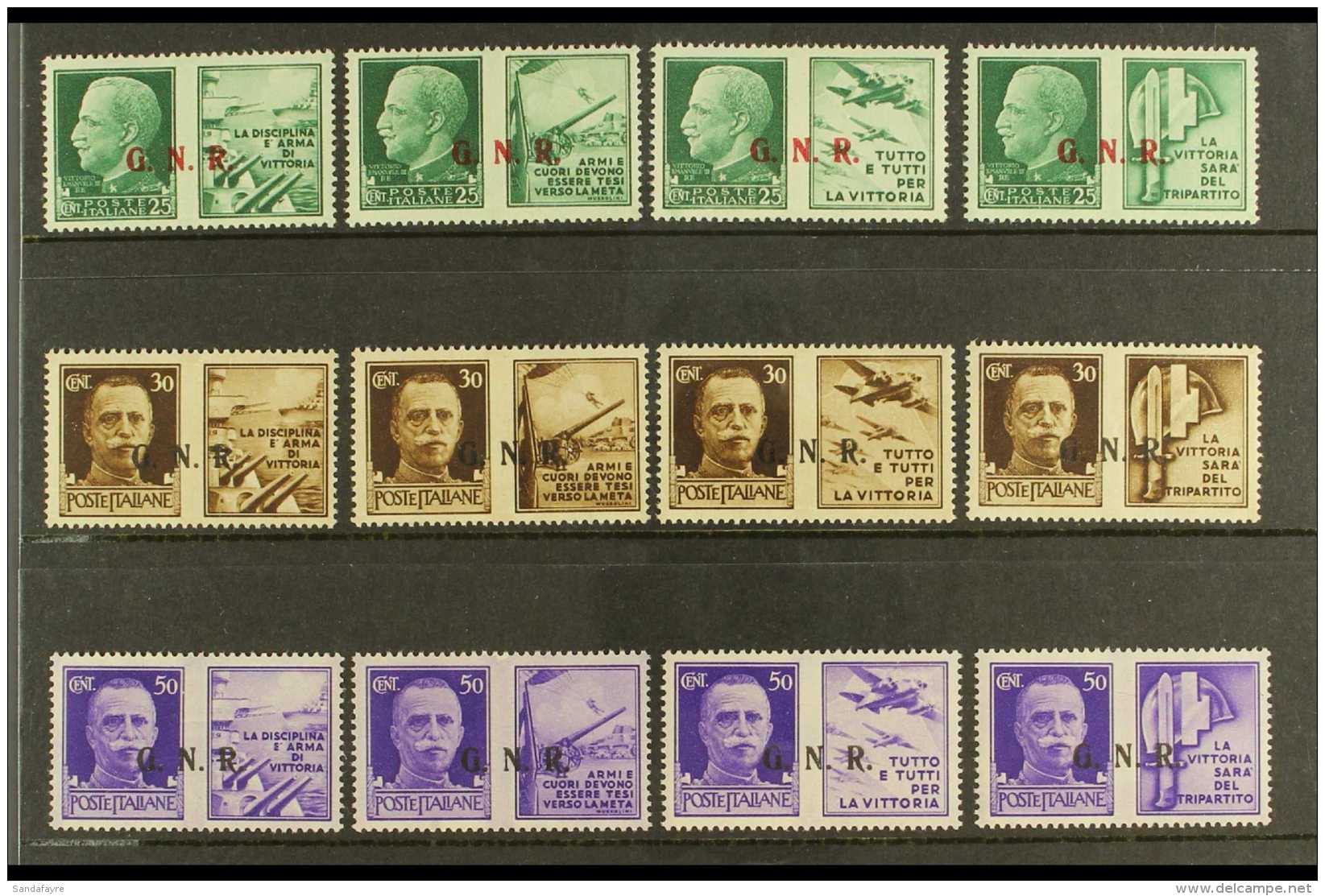 SOCIAL REPUBLIC 1944 "G.N.R." Brescia Type II Overprints On War Propaganda Complete Set, SG 21/32, Sassone 13/24... - Ohne Zuordnung