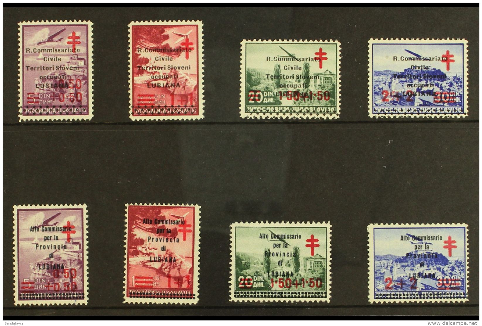 OCCUPATION OF LUBIANA 1941 "Red Cross" Surcharge Set Of Four (Sassone S.5) &amp; 1941 "Provincia" Surcharge Set Of... - Zonder Classificatie