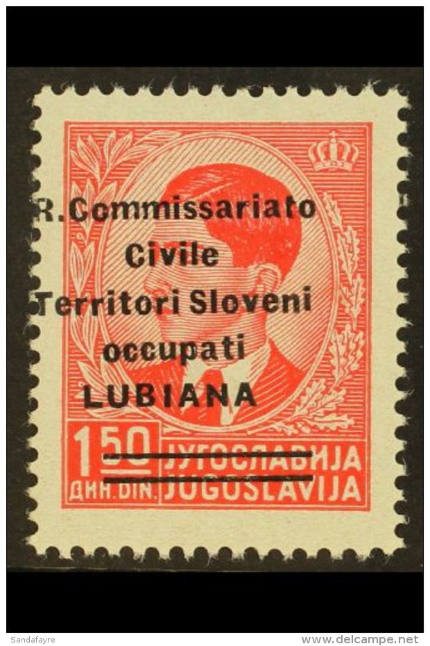 LUBIANA 1941 1.50d Scarlet Overprint With Two Bars Showing Strong OFFSET Of The Overprint On Back (Sassone 34d, SG... - Ohne Zuordnung