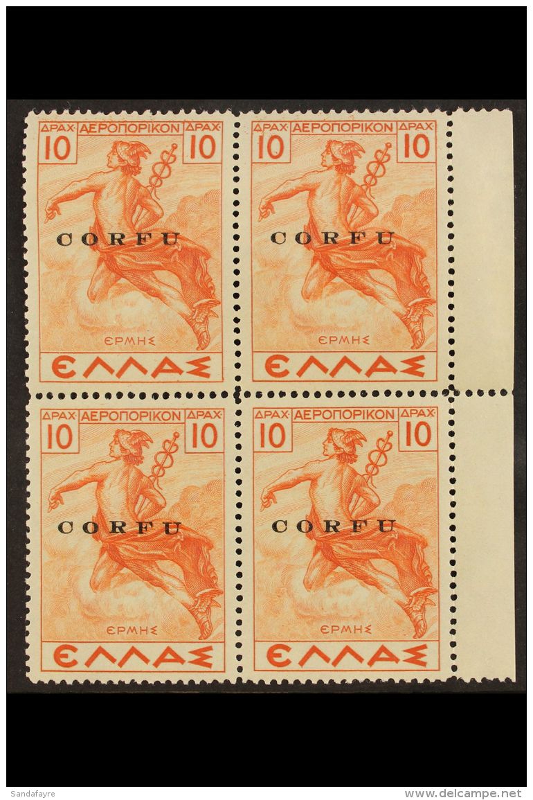 CORFU 1941 10d Orange-red Air Overprint (Sassone 8, SG 28), Fine Never Hinged Mint Marginal BLOCK Of 4, Fresh. (4... - Ohne Zuordnung