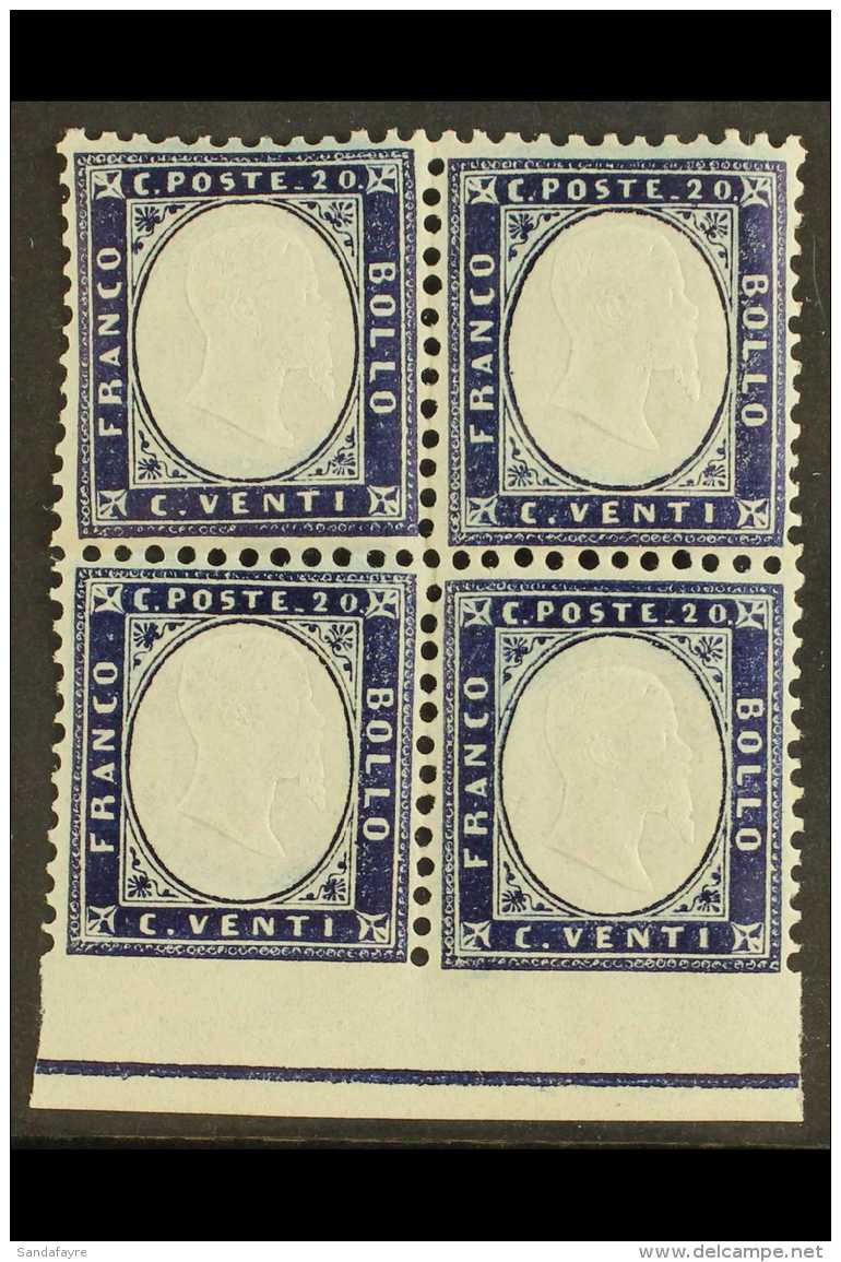 1862 20c Indigo, Block Of 4 Imperf At Foot With Frame Line, Sass 2L, Superb Never Hinged Mint. Cat &euro;400... - Ohne Zuordnung