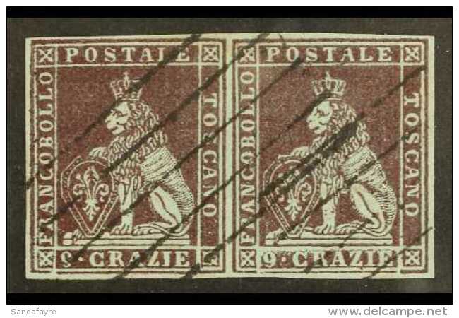 TUSCANY 1851 9cr Brown Violet On Blue Paper, Sass 8b, Superb Used Pair With Deep Rich Colour, Large Even Margins... - Zonder Classificatie