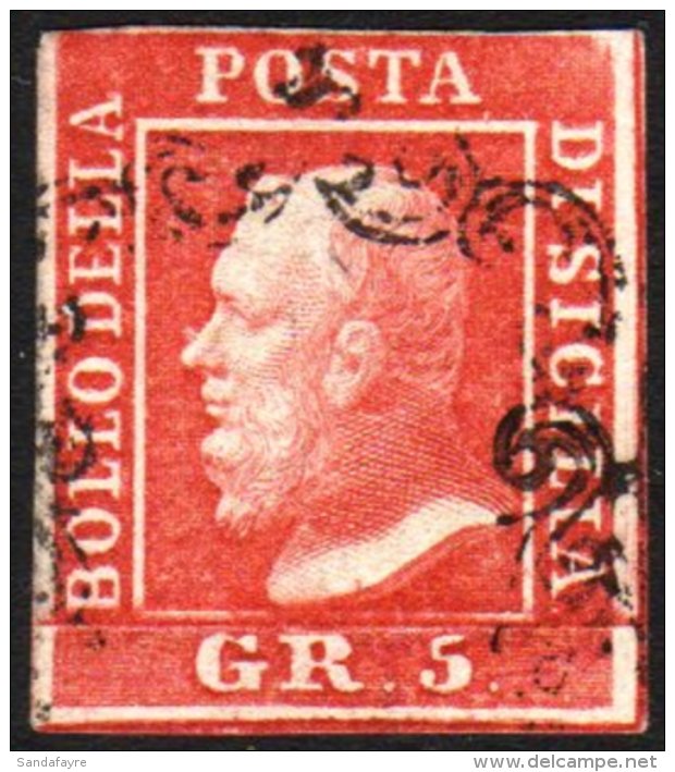 SICILY 1859 5gr Rose Carmine, Plate I, Sass 9, With Clear Margins All Round, Light Cancel And Beautiful Bright... - Ohne Zuordnung