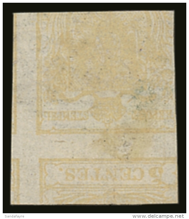 LOMBARDY VENETIA 1851 5c Yellow Ochre Variety "Doubly Printed, Upside Down, On Reversed Side", Sass 13, Cat... - Ohne Zuordnung