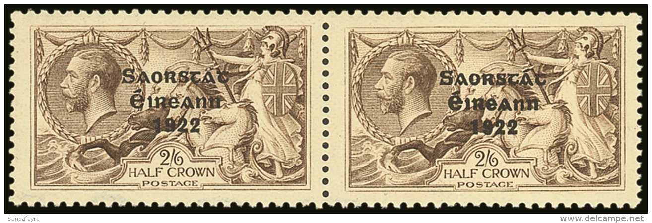 1922-23 2s6d Chocolate Brown Seahorse, SG 64, Horizontal Pair, One With WEAK ACCENT (Row 10/4), Hib. T59 L., Very... - Sonstige & Ohne Zuordnung