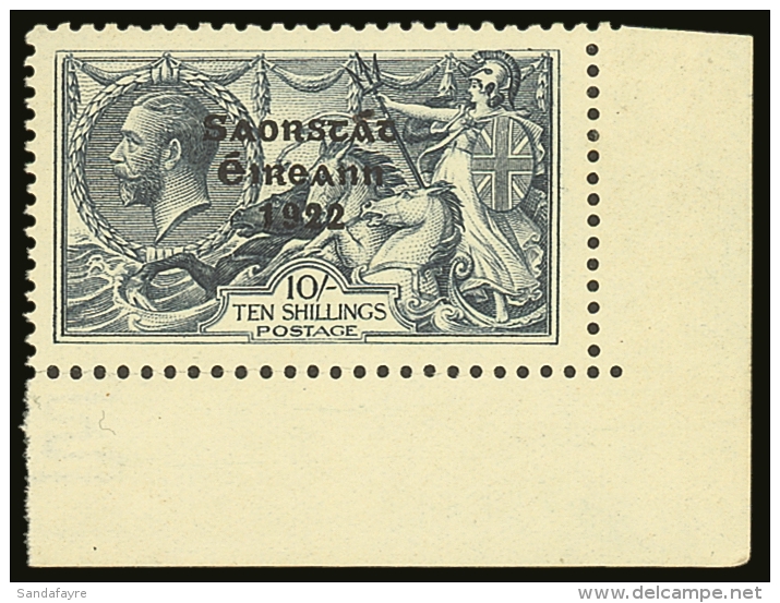 1922-23 10s Dull Grey Blue Seahorse, SG 66, Lower Right Corner Example (Row 10/4), Showing WEAK ACCENT IMPROVED,... - Sonstige & Ohne Zuordnung