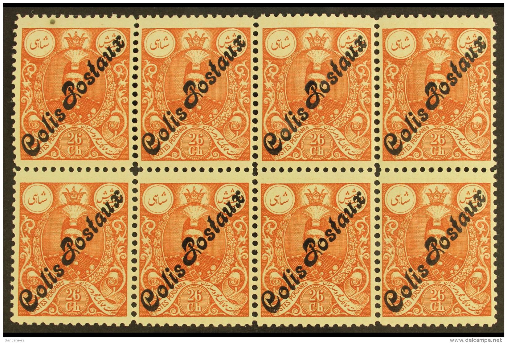 PARCEL POST 1909 26ch Red-brown "Colis Postaux" Overprint (Scott Q18, Persiphila 403), Never Hinged Mint BLOCK Of... - Iran