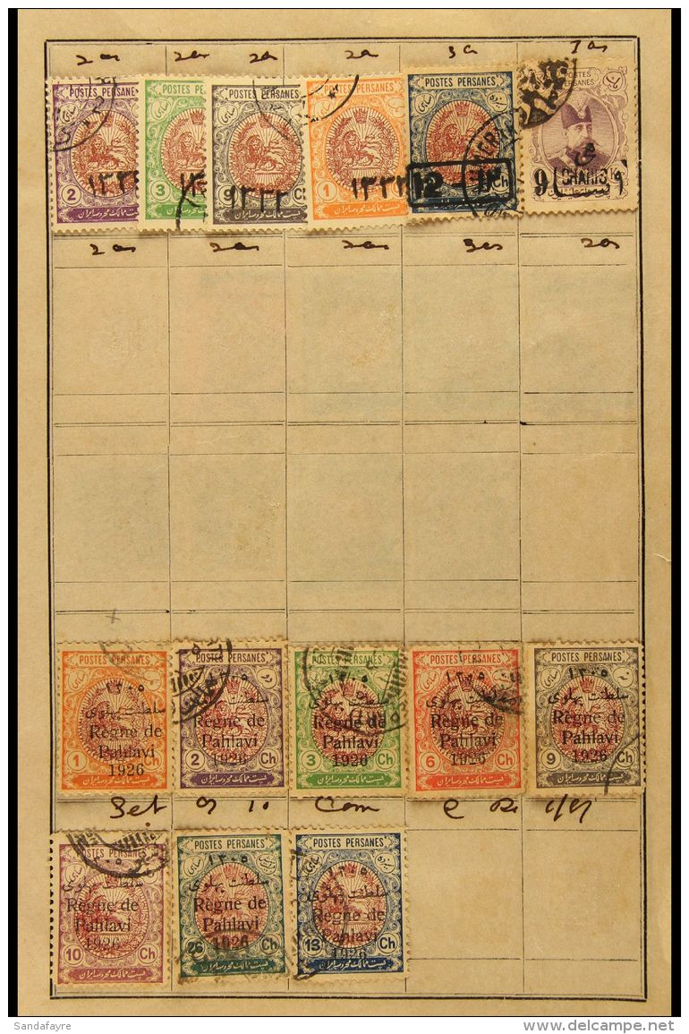 1876-1945 Mostly Used Assembly In An Old Club Book, Includes 1903-05 "Service" Opt Range, 1911-12 3ch With... - Iran