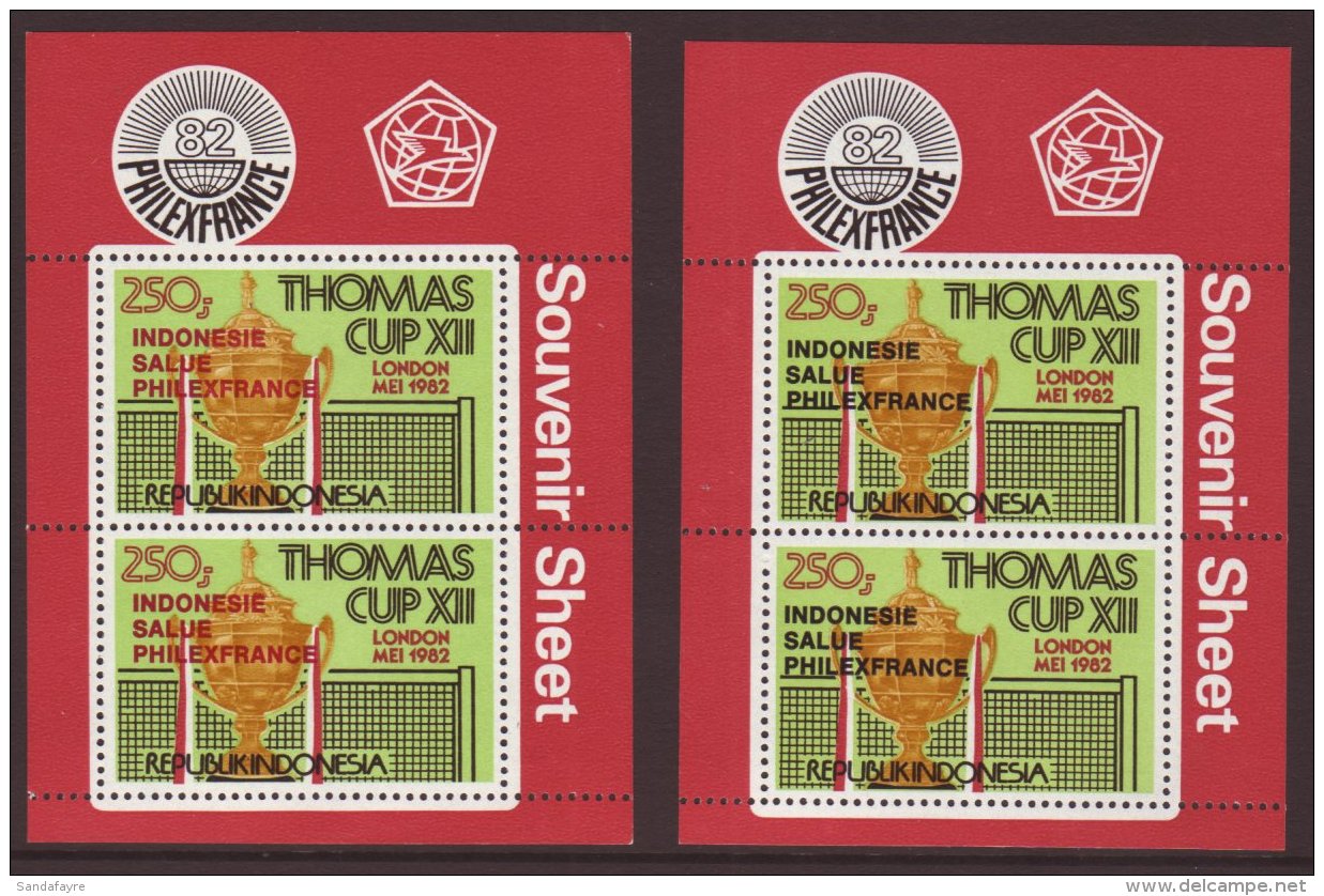 1982 Badminton Mini-sheets With "PHILEXFRANCE" Overprint In Red And In Black, See Notes After SG MS1673 Or Scott... - Indonesien