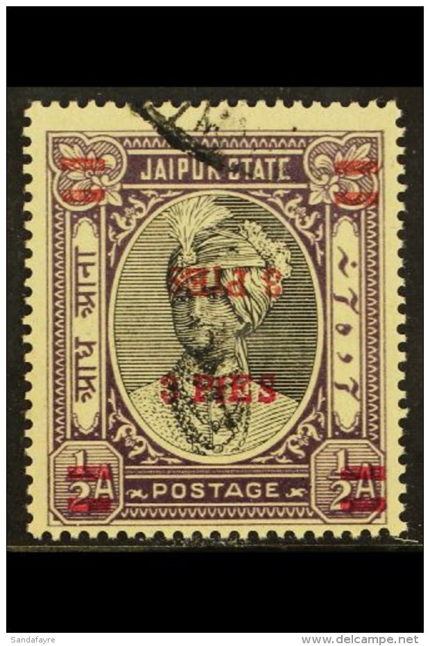 JAIPUR 1947 3p On &frac12;a Black And Violet With Surcharge Double, One Inverted, SG 71e, Very Fine Used. For More... - Sonstige & Ohne Zuordnung