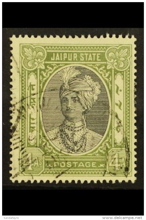 JAIPUR 1932-46 Inscribed "POSTAGE" 4a Black And Grey-green, SG 64, Very Fine Used. For More Images, Please Visit... - Andere & Zonder Classificatie