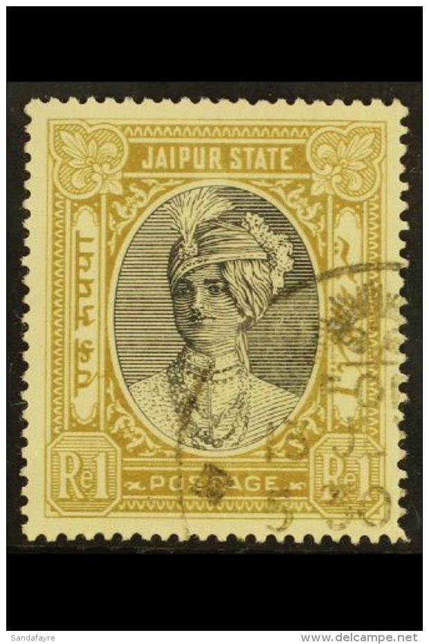 JAIPUR 1932-46 Inscribed "POSTAGE" 1R Black And Yellow-bistre, SG 67, Very Fine Used. For More Images, Please... - Andere & Zonder Classificatie