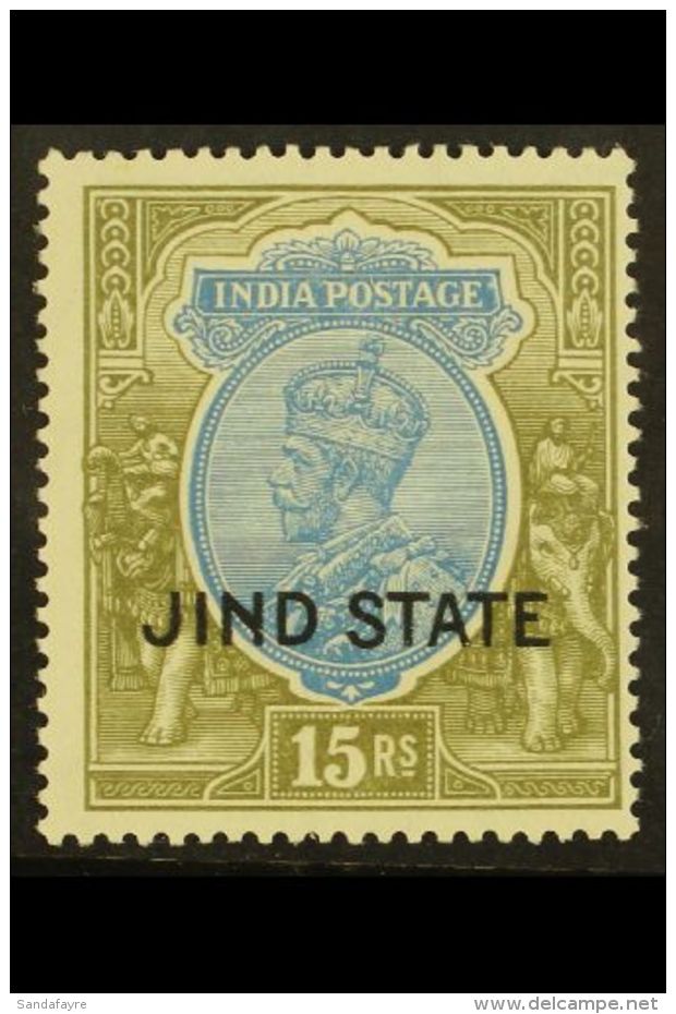 JIND 1927-37 KGV 15R Blue And Olive, SG 102, Very Fine Mint. For More Images, Please Visit... - Andere & Zonder Classificatie
