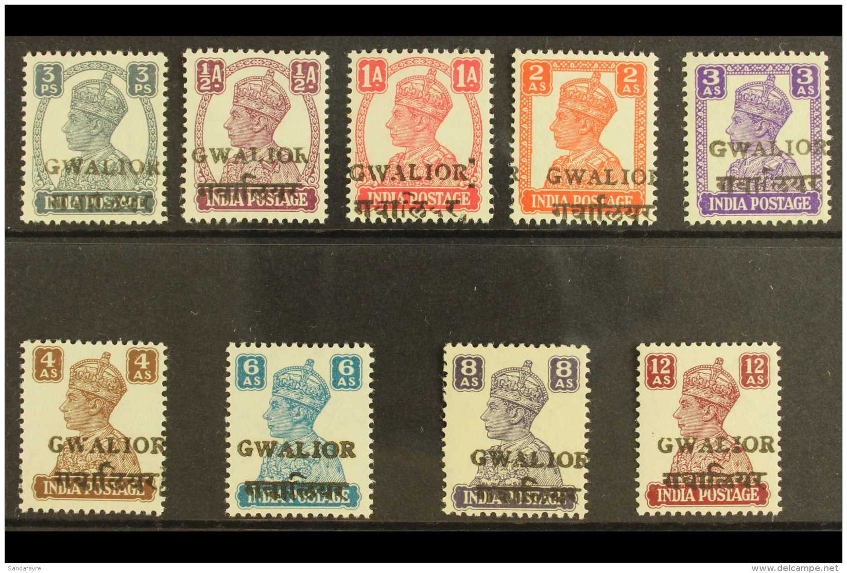 GWALIOR 1949 Alizah Press Ovpt Set, SG 129/137, Very Fine Never Hinged Mint. (9 Stamps) For More Images, Please... - Andere & Zonder Classificatie