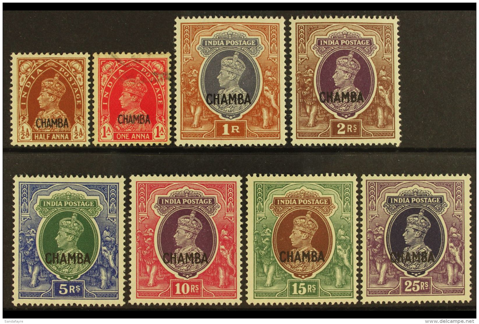 CHAMBA 1942 India Stamps Of 1937 Overprinted "CHAMBA" Only, The Complete Set, SG 100/07, Very Fine Mint Except For... - Andere & Zonder Classificatie