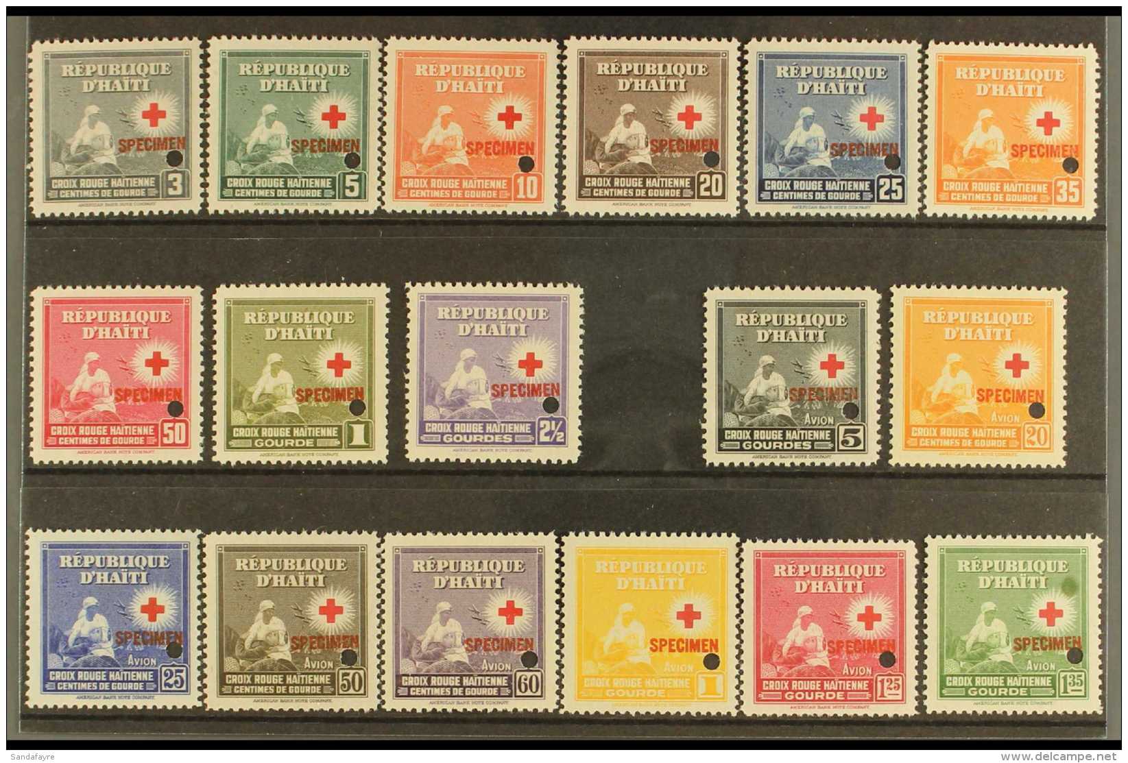 1945 Red Cross Complete Set With "SPECIMEN" Overprints (SG 381/97, Scott 361/69 &amp; C25/32), Very Fine Never... - Haiti