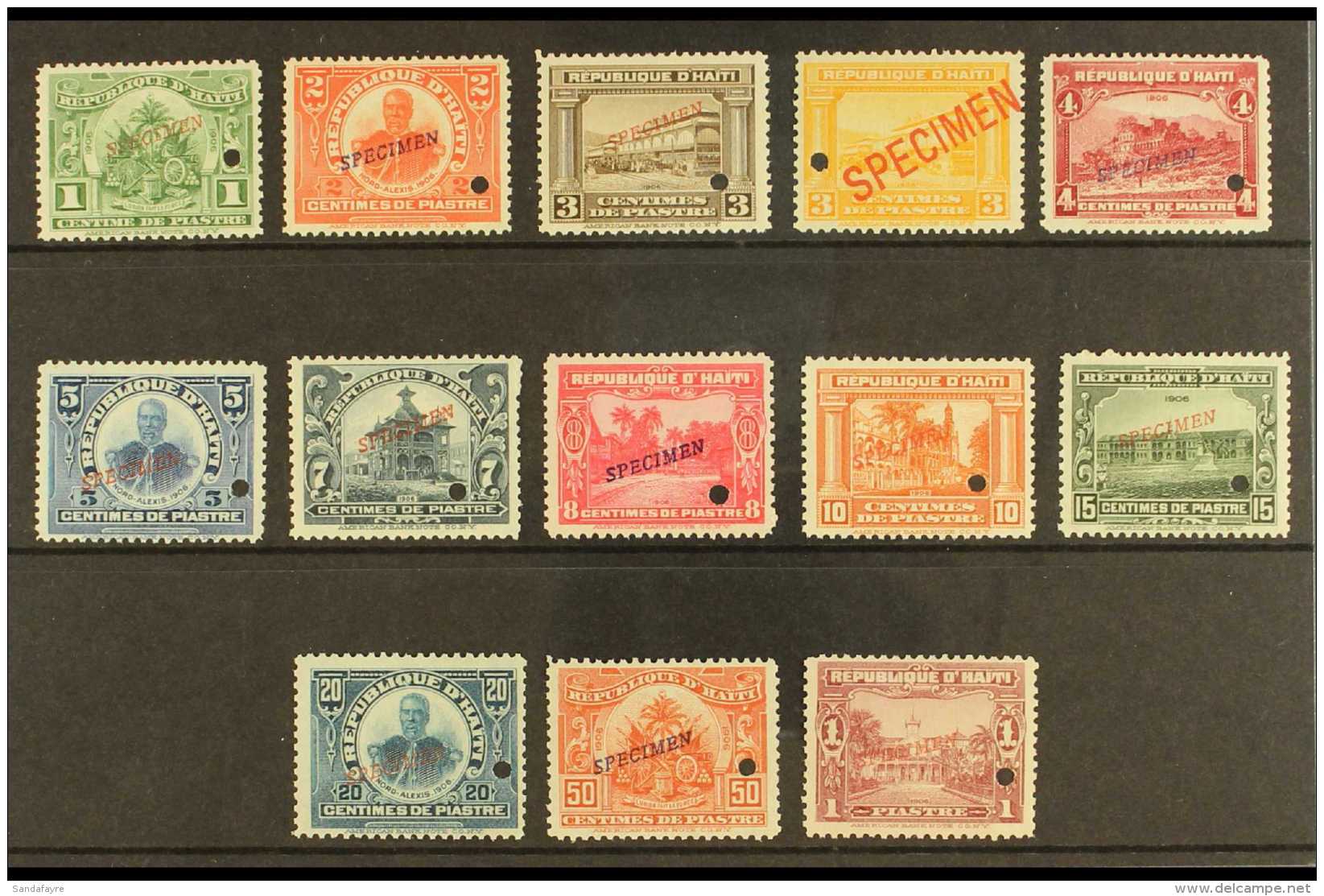 1906-11 Foreign Complete Set With "SPECIMEN" Overprints, SG 137/49 (between Scott 125-44), Very Fine Never Hinged... - Haïti