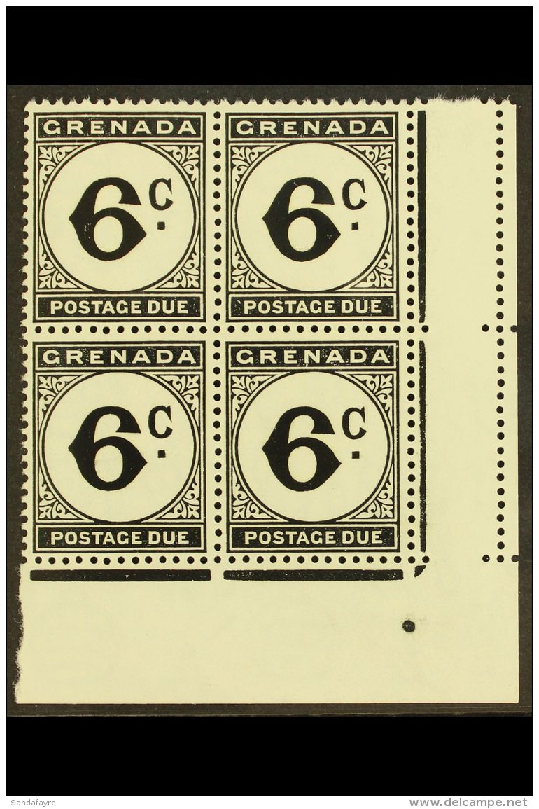 POSTAGE DUE 1952 6c Black Block Of Four With One Stamp Having ST EDWARDS CROWN WATERMARK ERROR, SG D17+17b, Never... - Grenada (...-1974)