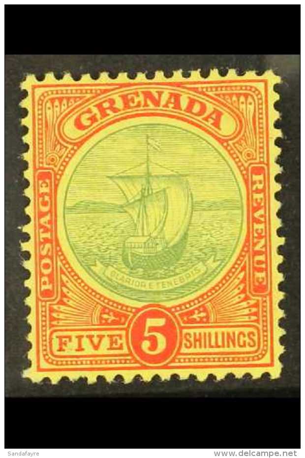 1908-11 5s Green And Red On Yellow Badge SG 88, Fine Mint.  For More Images, Please Visit... - Grenada (...-1974)