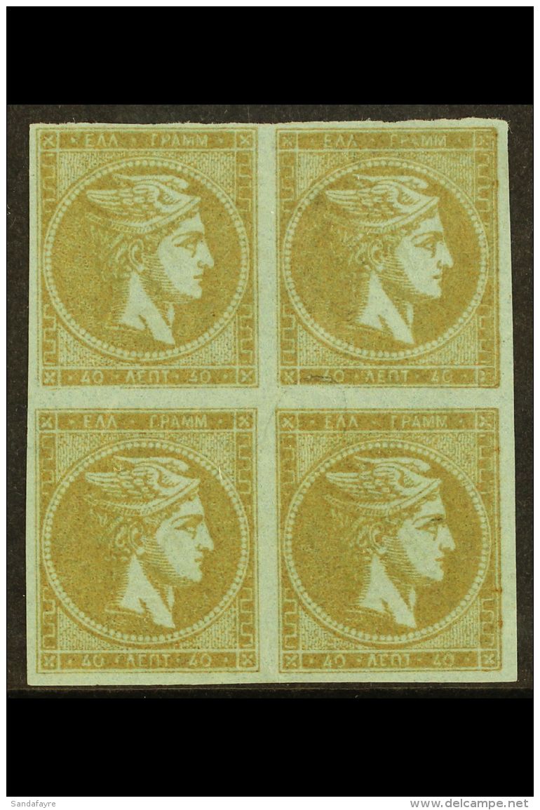 1872 - 5 40L Bistre On Blue Thin Transparent Paper, SG 43d (Michel 42a), Superb Lightly Hinged Mint BLOCK OF FOUR... - Sonstige & Ohne Zuordnung