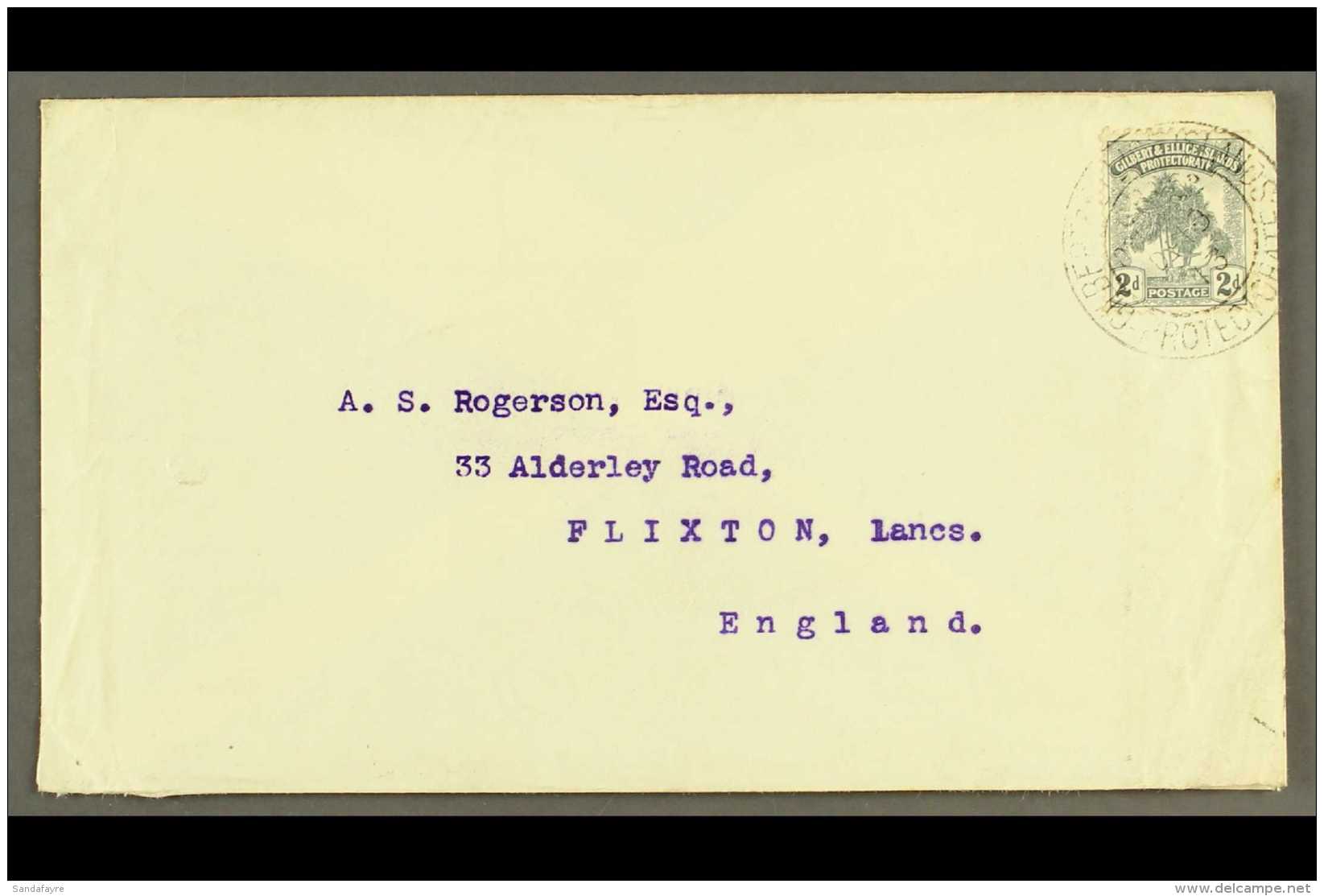 OCEAN ISLAND 1913 Cover To England, Bearing 2d "Pine," Cancelled By "G.P.O. Ocean Isld." Pmk, Sydney Transit On... - Gilbert & Ellice Islands (...-1979)