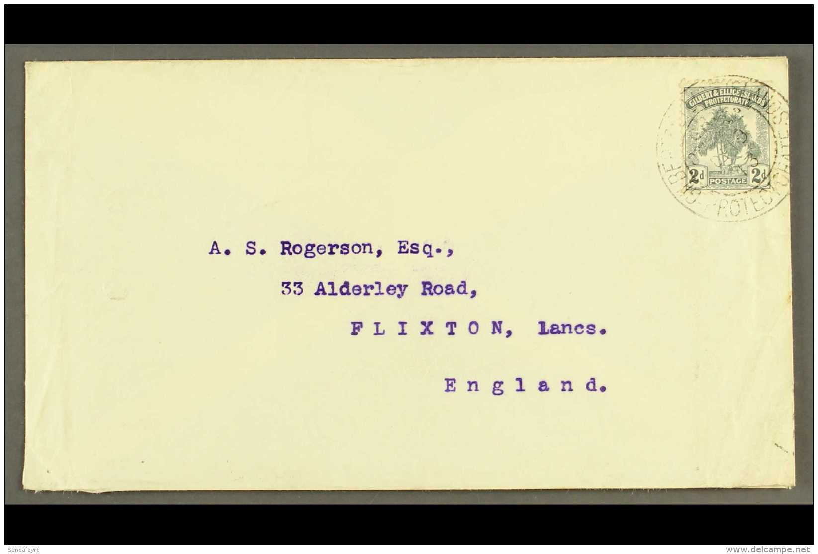 OCEAN ISLAND 1913 Cover To England, Bearing 2d "Pine," Cancelled By "G.P.O. Ocean Isld." Pmk, Sydney Transit On... - Gilbert- En Ellice-eilanden (...-1979)