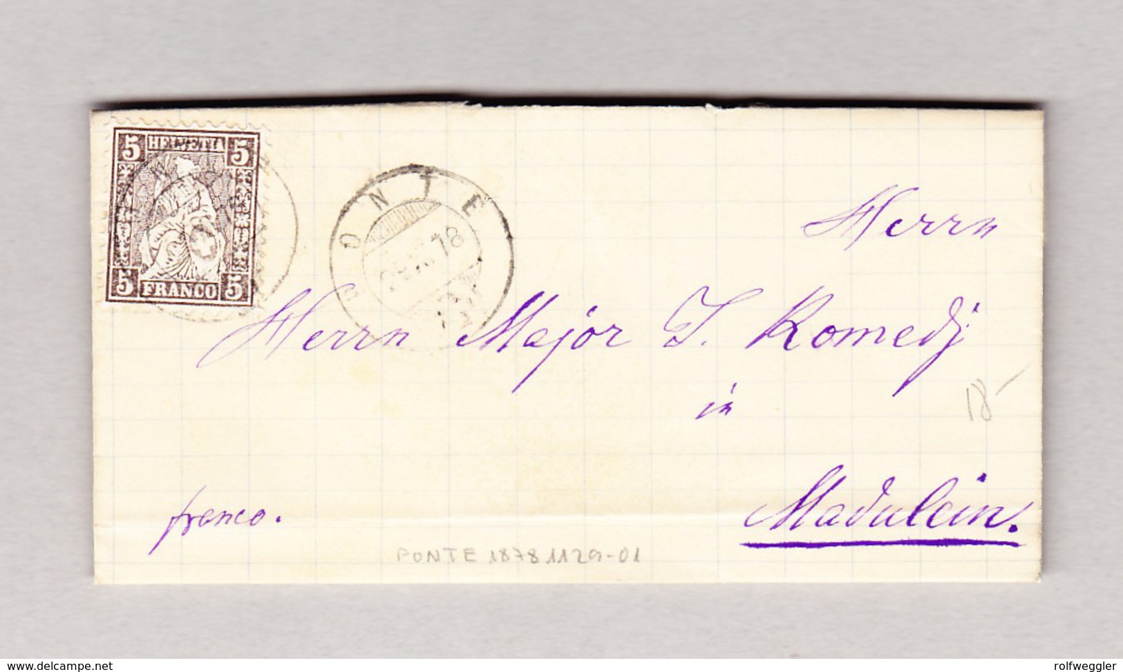 Heimat Schweiz GR PONTE 29.11.1878 Brief Nach Madulein Mit 5Rp Sitzende Helvetia - Briefe U. Dokumente