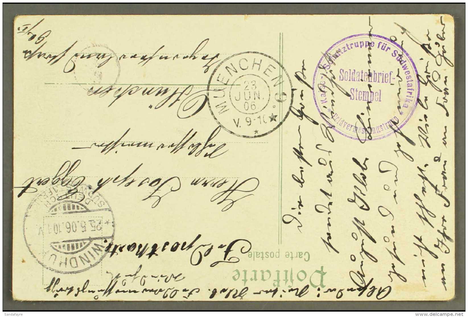 SOUTH WEST AFRICA 1906 (25 May) Stampless Feldpost Picture Postcard To Germany With Fine "WINDHUK" Cds Postmark,... - Sonstige & Ohne Zuordnung