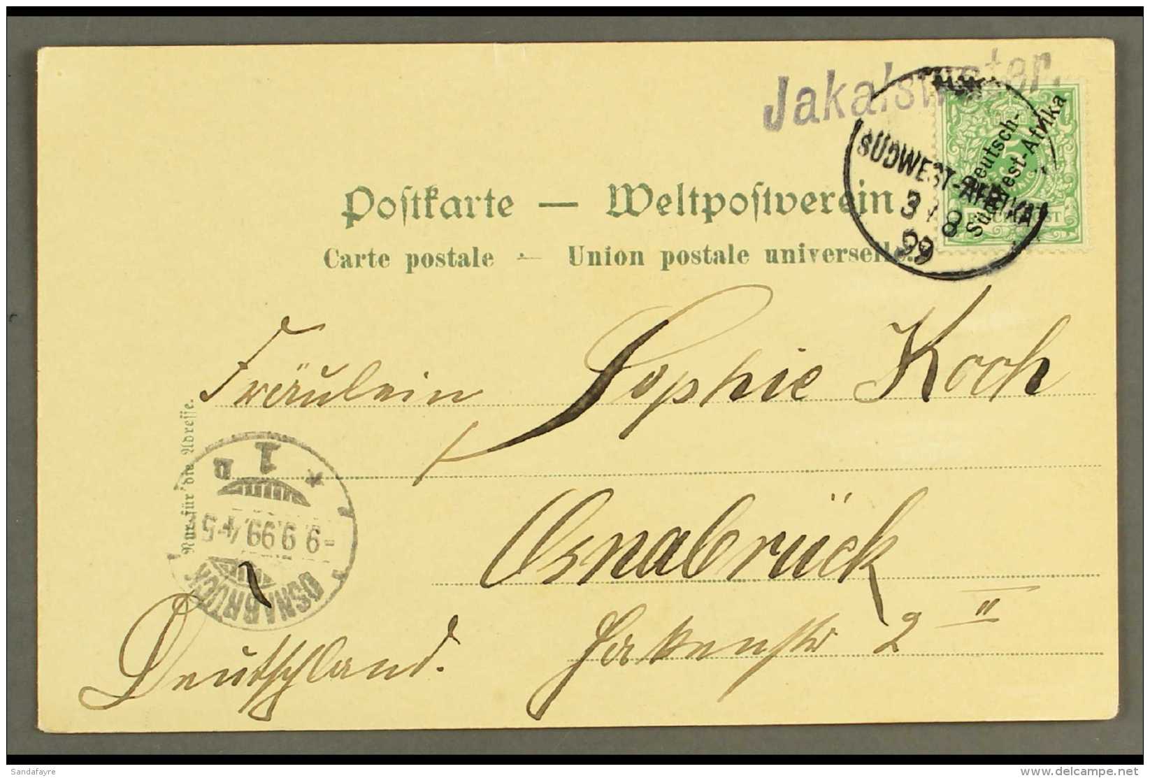 SOUTH WEST AFRICA 1899 (3 Aug) Picture Postcard To Germany Bearing 5pf Diagonal Opt Tied By Very Fine... - Andere & Zonder Classificatie