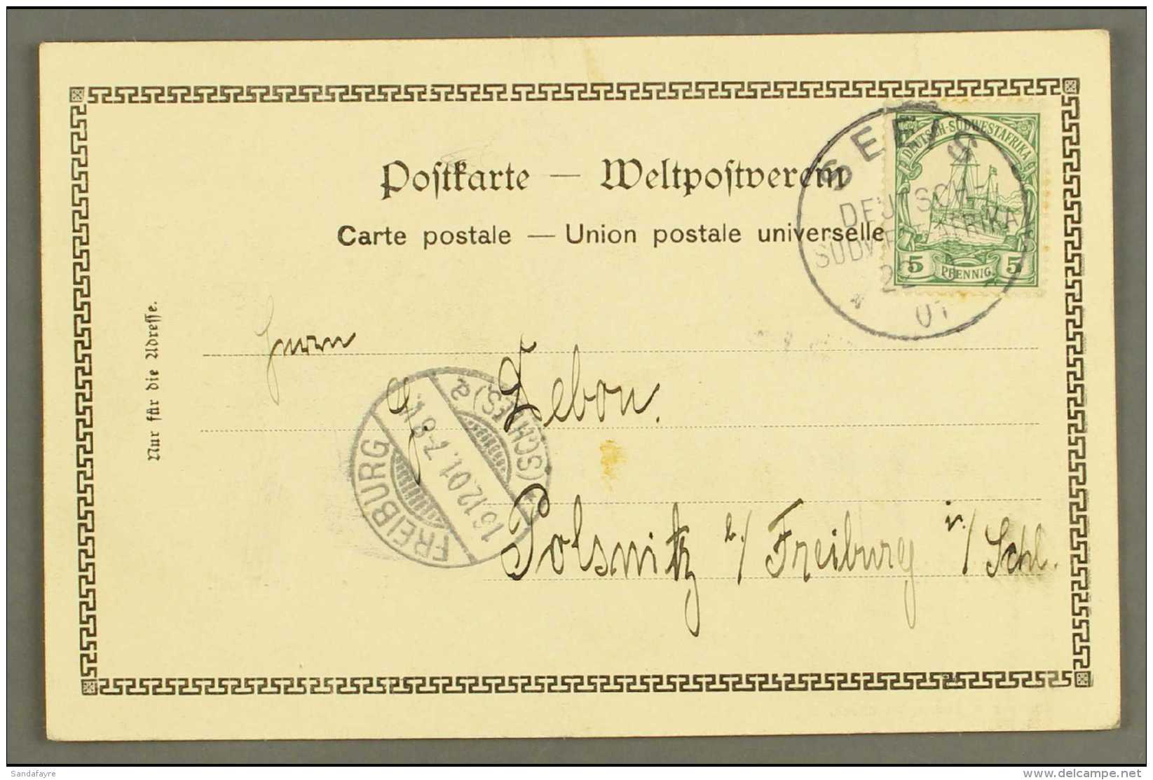 SOUTH WEST AFRICA 1901 (22 Oct) Ppc To Germany Bearing 5pf Yacht Tied By Very Fine "SEEIS" Cds Cancel With... - Sonstige & Ohne Zuordnung