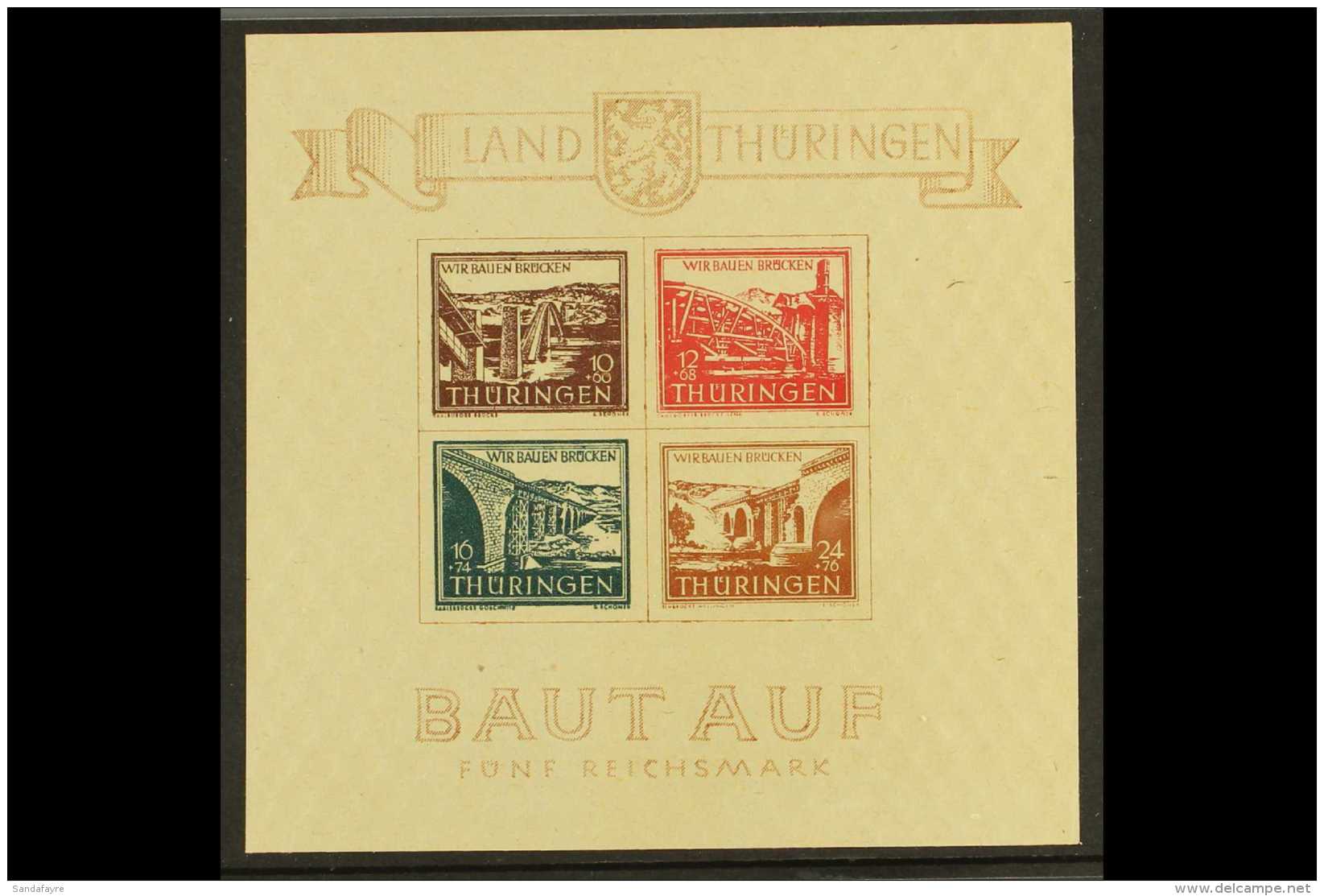 SOVIET ZONE (THURINGIA) 1946 (30 March) Rebuilding Miniature Sheet With Economy Gum On Paper Type Y, Michel Block... - Andere & Zonder Classificatie