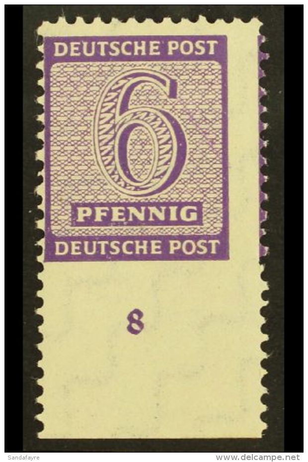 RUSSIAN ZONE WEST SAXONY 1945 6pf Violet Perf 11&frac12; (at Mugeln) IMPERF AT BOTTOM Variety, Michel 117 A Xa Uu,... - Andere & Zonder Classificatie