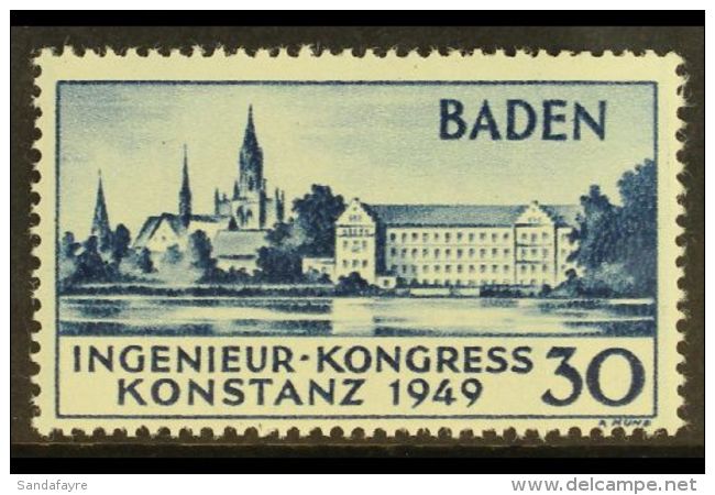 FRENCH ZONE BADEN 1949 30pf Blue Engineers' Congress SECOND PRINTING (Michel 46 II, SG FB46a), Never Hinged Mint,... - Autres & Non Classés