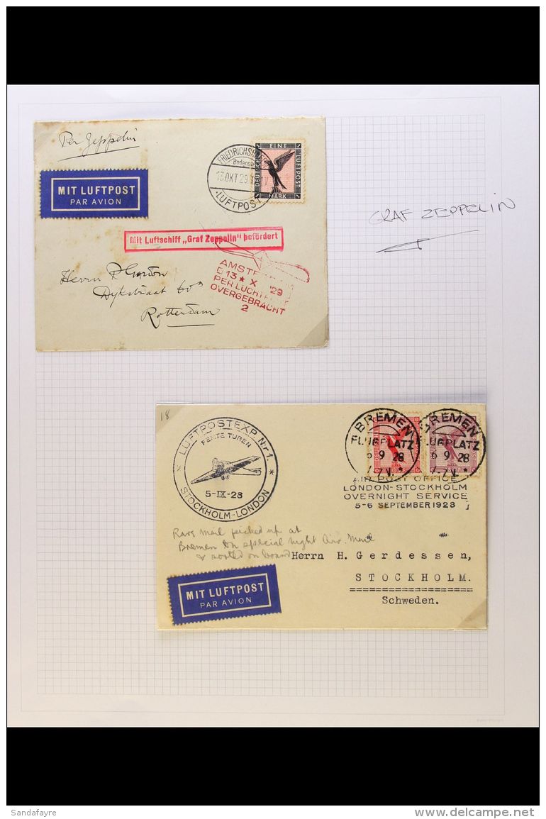 COVERS AND CARDS 1890's To 1980's Collection. Note 1912 Flown Postcard; 1928 Bremen To Stockholm With "Air Post... - Sonstige & Ohne Zuordnung