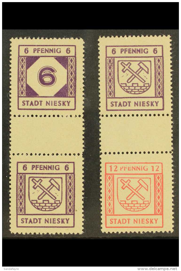 NIESKY 1945 (Sep) 6pf+6pf And 6pf+12pf 'economy' Gum Vertical GUTTER PAIRS, Michel SZ 1x &amp; SZ 2x, Fine Never... - Sonstige & Ohne Zuordnung